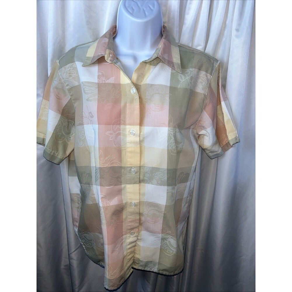 Vintage 1990 Alfred Dunner Women’s Pastel Checked Size 8 Blouse Gradmacore